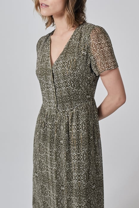 KHAKI DECORATIVE PRINT DOTTED SWISS LONG DRESS 5