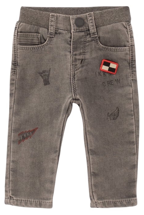 BABY BOYS’ GREY JEANS WITH PRINT AND BADGE 1