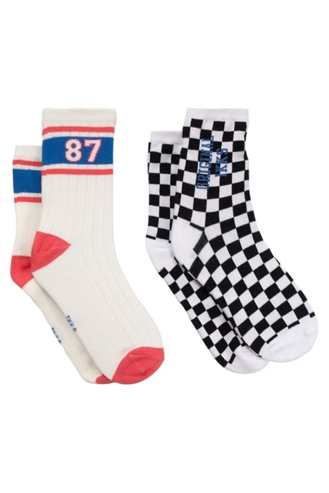 BLACK CHECKERBOARD/WHITE STRIPED SOCKS 1