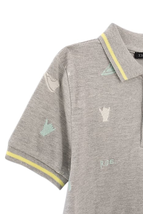 BOYS’ GREY MARL ALL-OVER EMBROIDERY POLO SHIRT 4