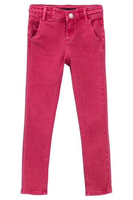 GIRLS’ FUCHSIA SKINNY JEANS WITH WOVEN BELT 1