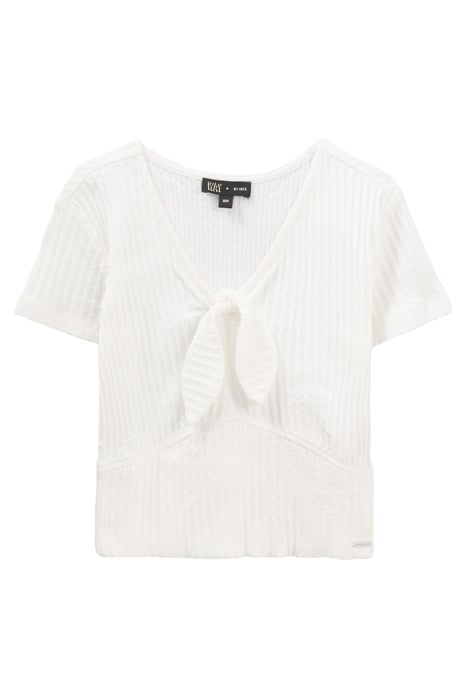 GIRLS’ ECRU RIBBED CROPPED T-SHIRT WITH BOW 1