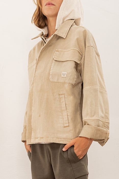 BEIGE DENIM JACKET WITH DETACHABLE HOOD 2