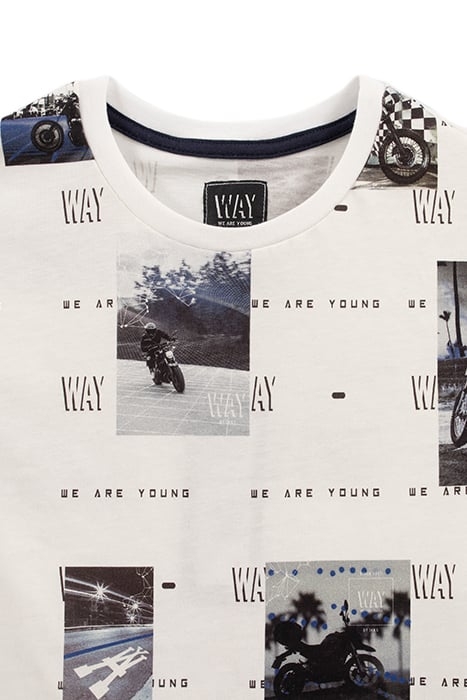 BOYS’ WHITE ORGANIC COTTON T-SHIRT WITH MOTORBIKE PHOTOS 3