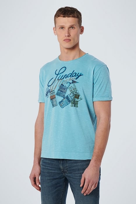 T-SHIRT CREWNECK PRINT GARMENT DYED LIGHT AQUA 1