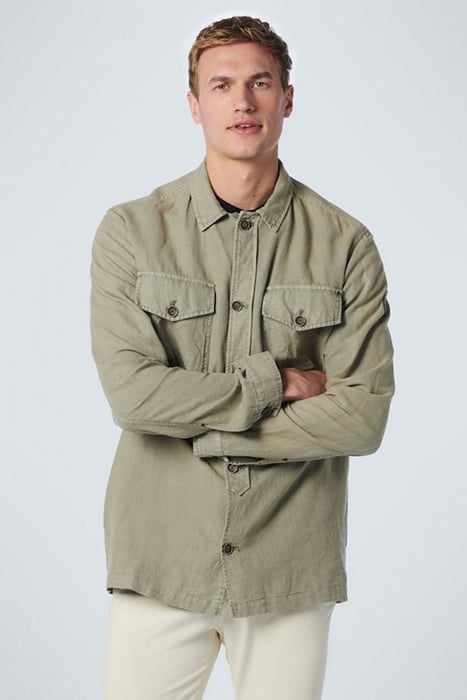 OVERSHIRT BUTTON CLOSURE GARMENT DYED WITH LINEN SMOKE GREEN 1