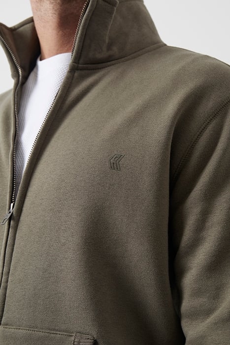 FUNNEL NECK ZIP-THROUGH SWEATER KHAKI/DARK NAVY 4