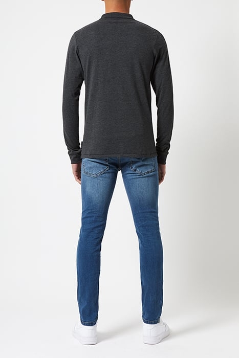 JERSEY LONG SLEEVE POLO SHIRT CHARCOAL MEL/BLACK 2