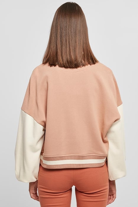 LADIES OVERSIZED 2 TONE COLLEGE TERRY JACKET AMBER/WHITESAND 2