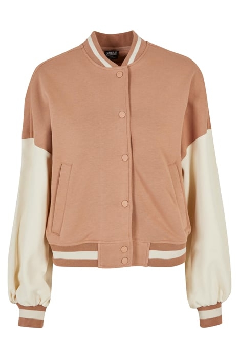 LADIES OVERSIZED 2 TONE COLLEGE TERRY JACKET AMBER/WHITESAND 4