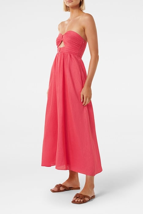 STRAPLESS RUCHED MIDI HOT RASPBERRY 4