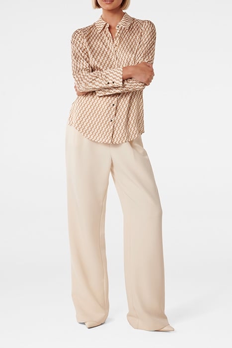 LILA LONGLINE PRINTED SATIN SHIRT TAN PORTER GEO 3