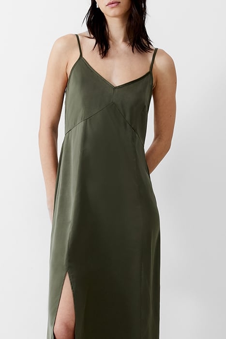 SATIN SLIP DRESS LONG KHAKI 3