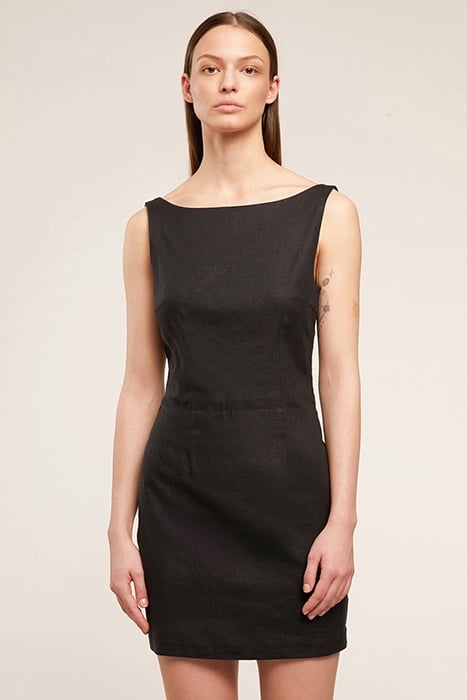 VISCOSE LINEN SUMMER SHEATH DRESS BLACK 1