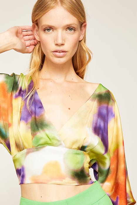 SHORT BLOUSE WITH FLOWER-PATTERNED BACK BOW LIGHT GREEN 5