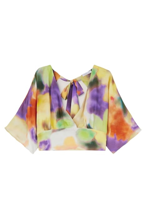 SHORT BLOUSE WITH FLOWER-PATTERNED BACK BOW LIGHT GREEN 3