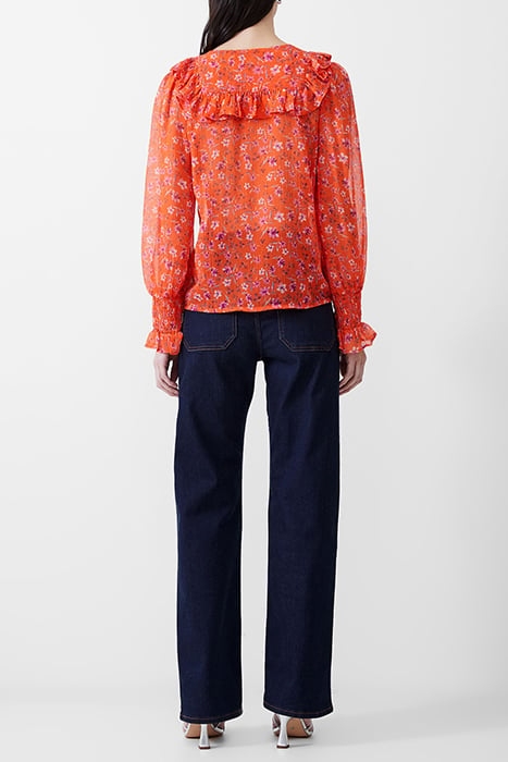 CAMILLE FRILL SHIRRED SLV TOP MANDARIN 3