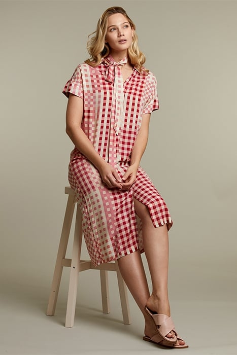 PINK CHECKED BELTED DRESS 3