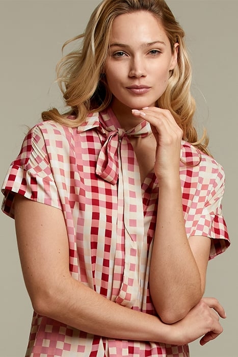 PINK CHECKED BELTED DRESS 5