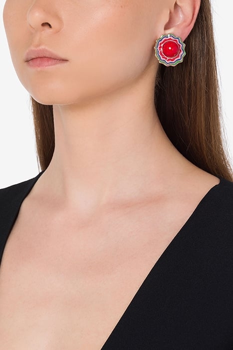 PSYCHEDELIC FLOWER CLIP EARRINGS RED 2