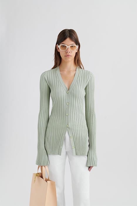 RAE RIB KNIT CARDIGAN DESERT SAGE 1