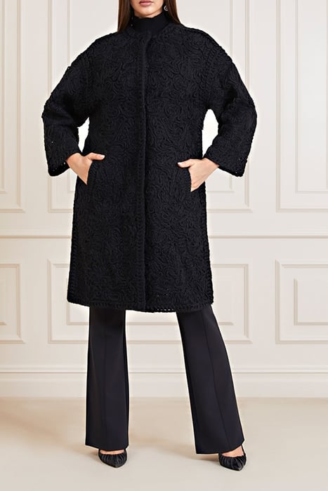 BRAID COAT JET BLACK FAUX FUR 1