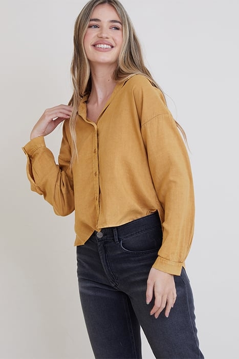 LONG SLEEVE HIGH LOW HEM SHIRT GOLDEN WHEAT 3
