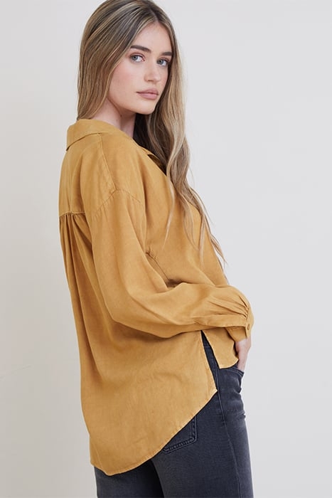 LONG SLEEVE HIGH LOW HEM SHIRT GOLDEN WHEAT 4