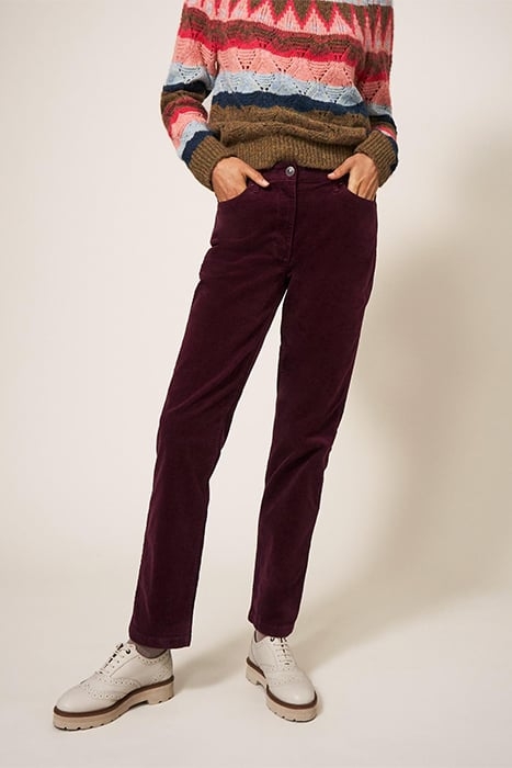 BROOKE STRAIGHT CORD TROUSER DARK PLUM 1