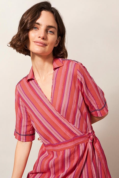 FELICITY LINEN BLEND DRESS PINK MULTI 4