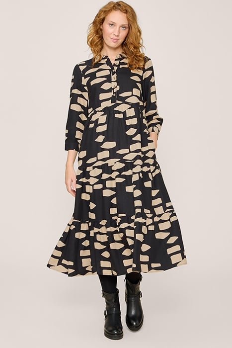 MAYA TIERED SHIRT DRE BLACK PRINTED 1