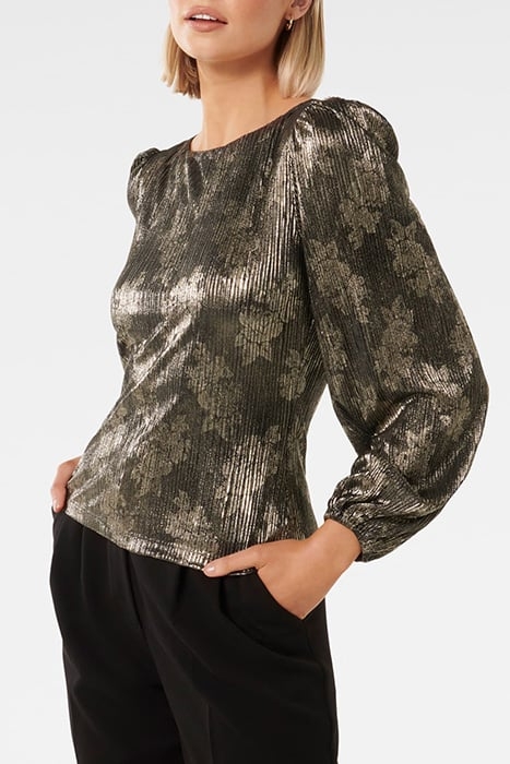 GABRIELLA BOAT NECK METALLIC PLISSE METALLIC GOLD 5