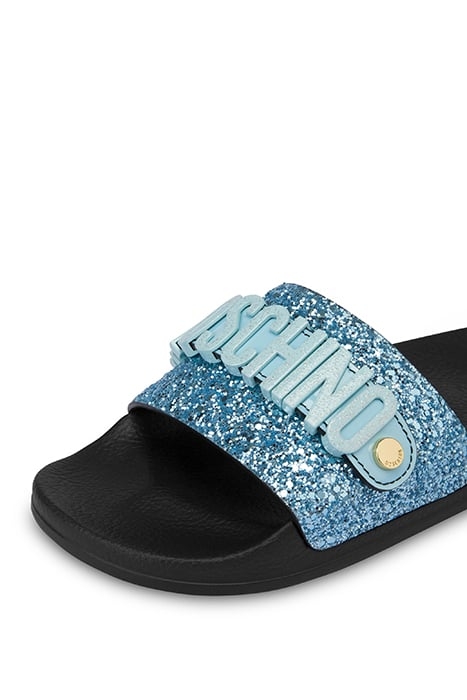 LETTERING LOGO GLITTER POOL SLIDES BLACK 4