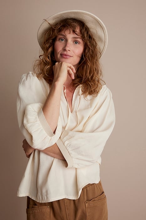 TOP SHORT SLEEVES LYOCELL COTTON IVORY 1