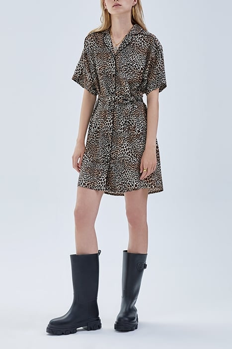 COGNAC SHIRT DRESS WITH BABY LEOPARD PRINT 3