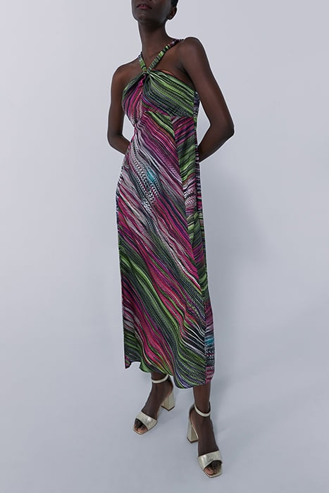 PRINTED LONG DRESS WITH TIED NECKLINE 1
