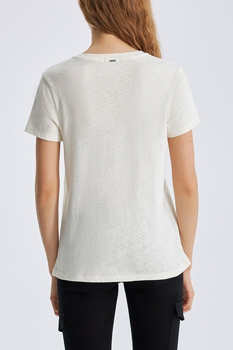 IVORY COTTON AND LINEN BLEND SLOGAN T-SHIRT 2