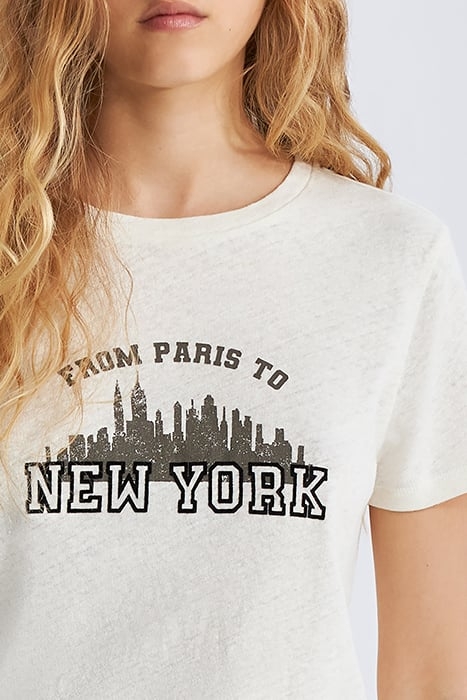 IVORY COTTON AND LINEN BLEND SLOGAN T-SHIRT 5