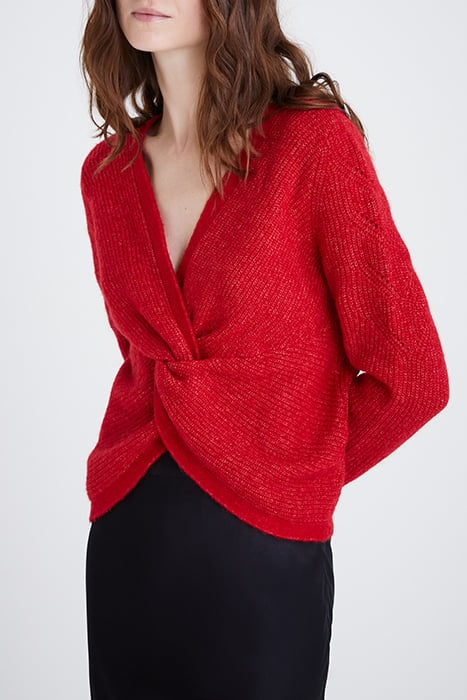 RED KNIT SWEATER WITH BOW SEWN ON BACK 7