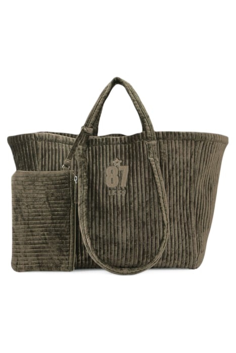 KHAKI OVERSIZED QUILTED VELVET TOTE BAG 1