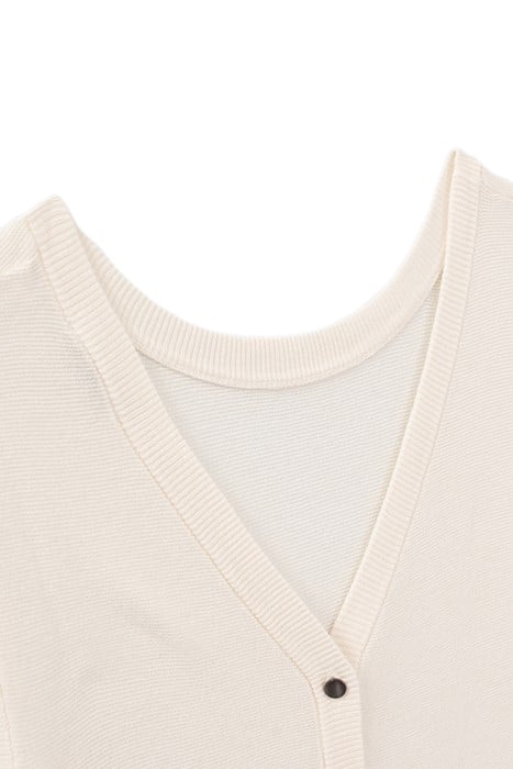 ECRU KNIT FRONT/BACK SWEATER, BUTTONED BACK 3