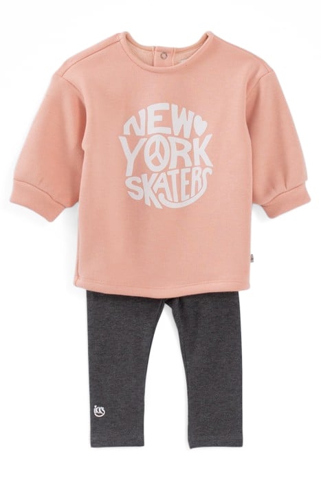 BABY GIRLS’ PINK SWEATSHIRT-DRESS AND GREY LEGGINGS OUTFIT 1