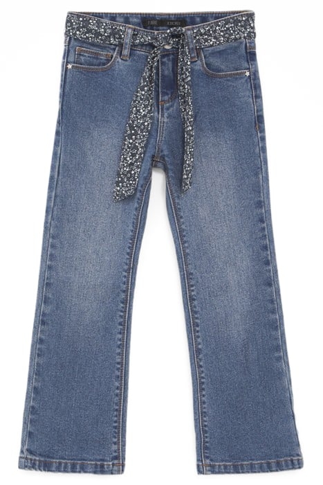 GIRLS’ BLUE WATERLESS FLARE JEANS WITH SCARF BELT 1