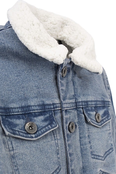 BOYS’ BLUE DENIM SHERPA-LINED JACKET, HOODED FACING 5