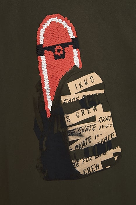 BOYS’ KHAKI SKATEBOARD REVERSIBLE SEQUIN COTTON T-SHIRT 8