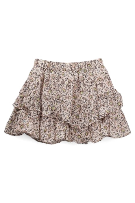 GIRLS’ BEIGE FLOWER PRINT ASYMMETRIC RUFFLED SKIRT 2