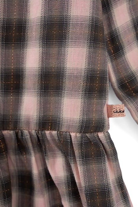 GIRLS’ PINK WITH KHAKI CHECK DRESS WITH SMOCKED COLLAR 3