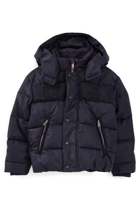BOYS’ NAVY HOUNDSTOOTH MOTIF NYLON PADDED JACKET 1
