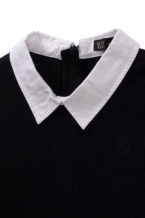 GIRLS’ BLACK RIBBED SHIRT COLLAR T-SHIRT 3