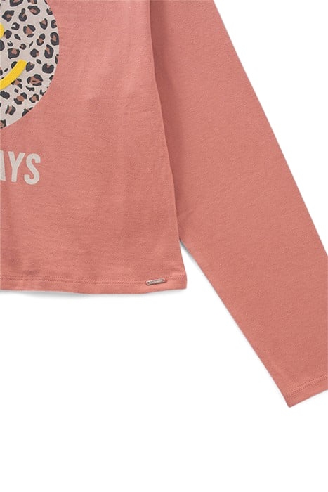GIRLS’ TERRACOTTA T-SHIRT WITH SMILE ON LEOPARD BACKGROUND 4